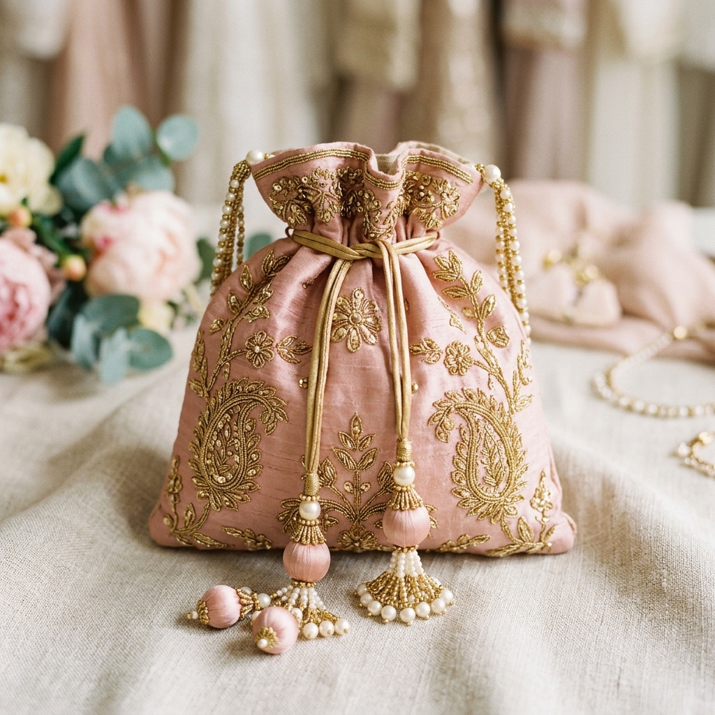 Blush Embroidered Bridal Potli Pouch